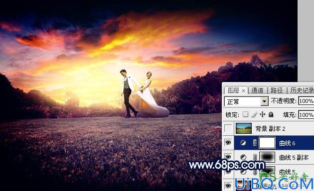 Photoshop给外景唯美的婚纱照调出梦幻大气的霞光色