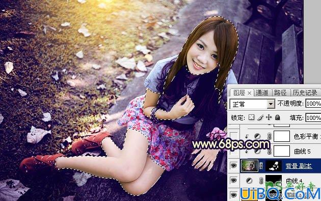Photoshop美女图片调色教程：给清新草地上可爱女孩生活照调出偏冷的淡紫