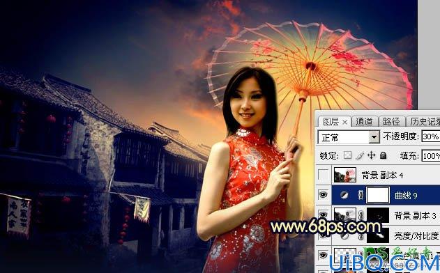 Photoshop美女照片调色实例：给中国风古典美女图片调出唯美的霞光色