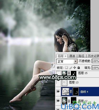 Photoshop美女图片后期调色教程：打造诗情画意般柔美少女古典暗绿色效果