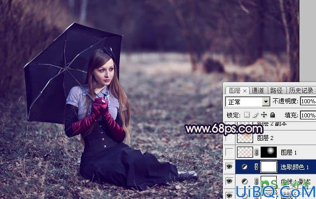 PhoToshop给童话般的可爱美女艺术照调出唯美的秋季深蓝色