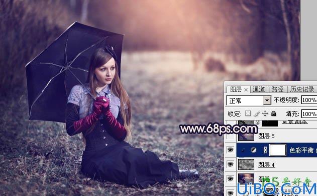 PhoToshop给童话般的可爱美女艺术照调出唯美的秋季深蓝色