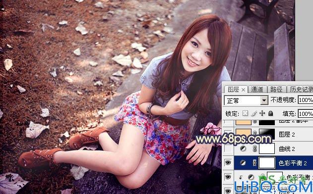 Photoshop性感女孩儿后期调色：给公园里的美腿女孩儿调出偏冷的红褐色