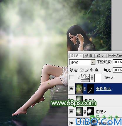 Photoshop美女后期调色：给漂亮的美腿女生生活照调出唯美的古典暗绿色效