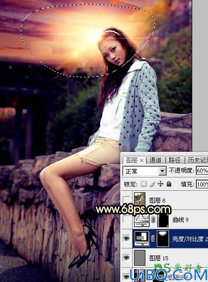 Photoshop美女图片调色：给阴天外景美腿高跟美女艺术照调出唯美的霞光色