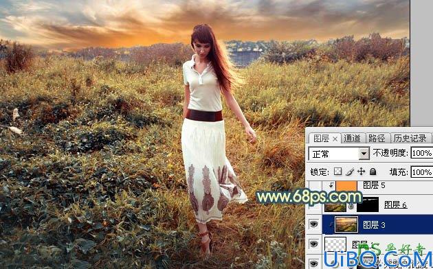 Photoshop照片后期调色教程：给欧美漂亮女生照片调出大气的夕阳色彩