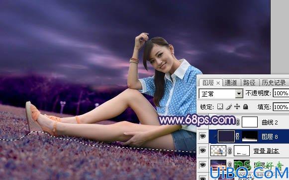 Photoshop女生照片调色教程：给性感美腿女孩的艺术照调出暗调梦幻紫色