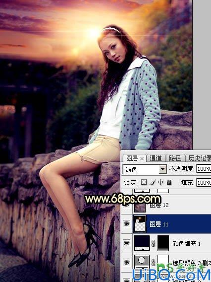 Photoshop美女图片调色：给阴天外景美腿高跟美女艺术照调出唯美的霞光色