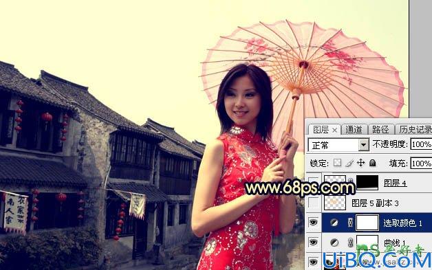 Photoshop美女照片调色实例：给中国风古典美女图片调出唯美的霞光色