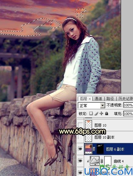 Photoshop美女图片调色：给阴天外景美腿高跟美女艺术照调出唯美的霞光色