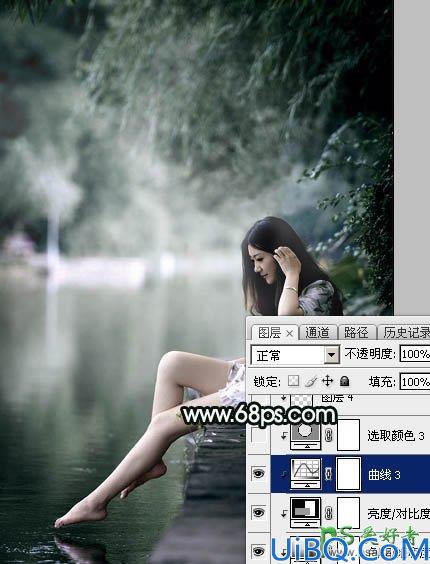 Photoshop美女图片后期调色教程：打造诗情画意般柔美少女古典暗绿色效果