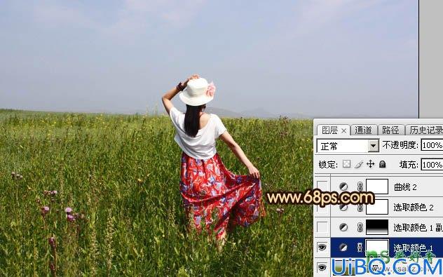 Photoshop给偏灰的美女外景艺术摄影图片调出秋季黄褐色效果