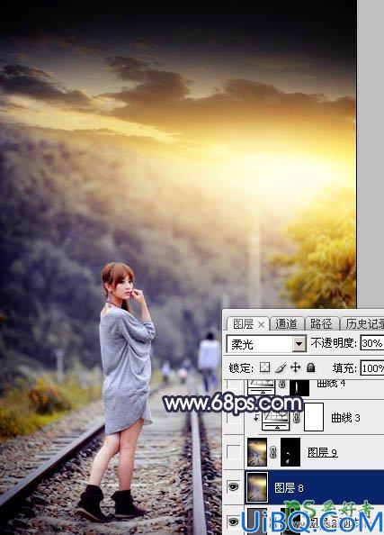 Photoshop给泛白的果子美眉外景写真照调出唯美的橙黄色效果