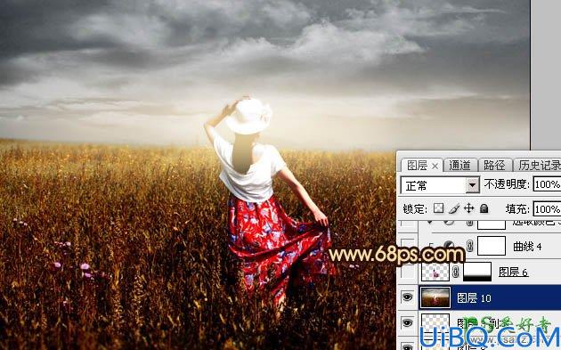 Photoshop给偏灰的美女外景艺术摄影图片调出秋季黄褐色效果