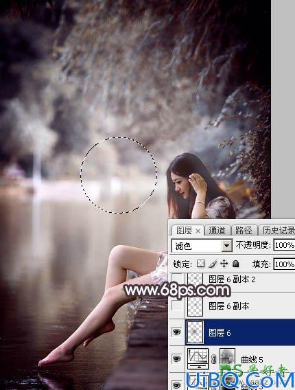 Photoshop美女图片调色：给湖边自拍的玉腿美足清纯少女写真照调出梦幻色