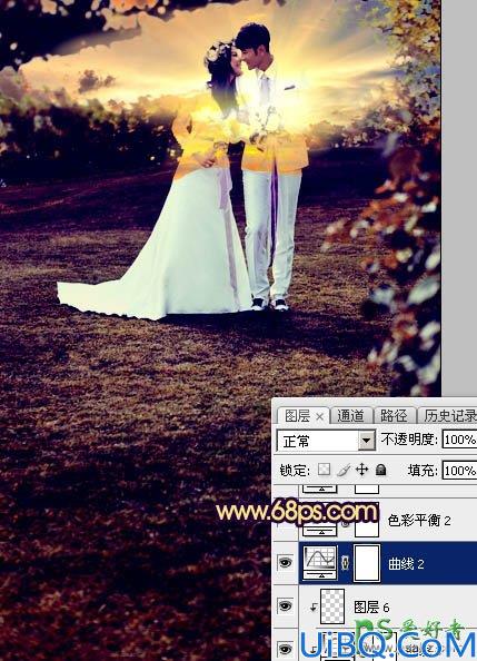 Photoshop唯美婚片调色教程：给泛白的情侣婚纱照调出唯美的霞光色彩