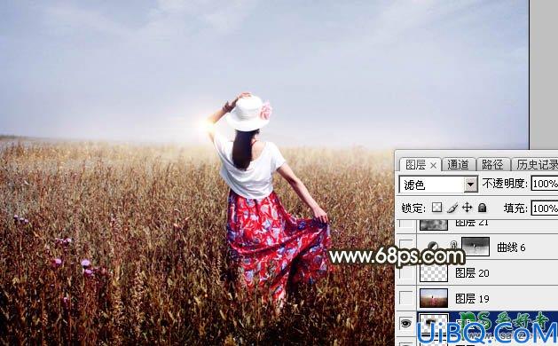 Photoshop给荒野中自拍的唯美意境女生写真图片调出冷调秋景色
