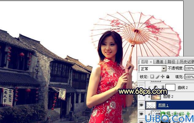 Photoshop美女照片调色实例：给中国风古典美女图片调出唯美的霞光色