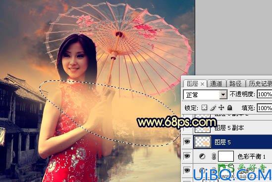 Photoshop美女照片调色实例：给中国风古典美女图片调出唯美的霞光色