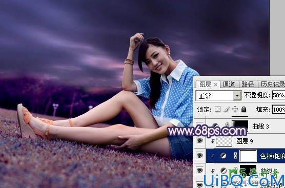 Photoshop女生照片调色教程：给性感美腿女孩的艺术照调出暗调梦幻紫色