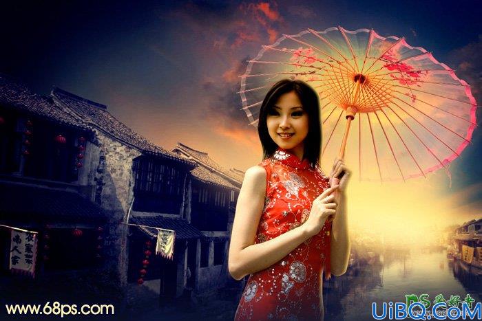 Photoshop美女照片调色实例：给中国风古典美女图片调出唯美的霞光色