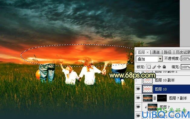 PhOtoshop给草原上的欧美一家人外景照片调出逆光效果的夕阳色