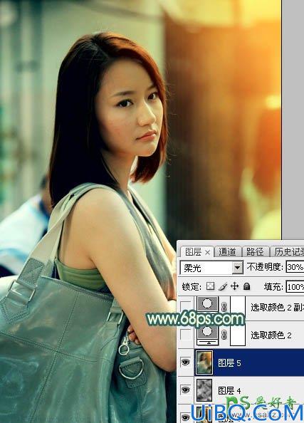 Photoshop调色教程：给街道上自拍的唯美女生生活照调出夕阳暖色逆光效果