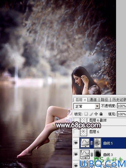 Photoshop美女图片调色：给湖边自拍的玉腿美足清纯少女写真照调出梦幻色