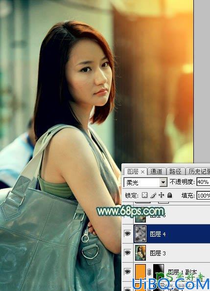 Photoshop调色教程：给街道上自拍的唯美女生生活照调出夕阳暖色逆光效果
