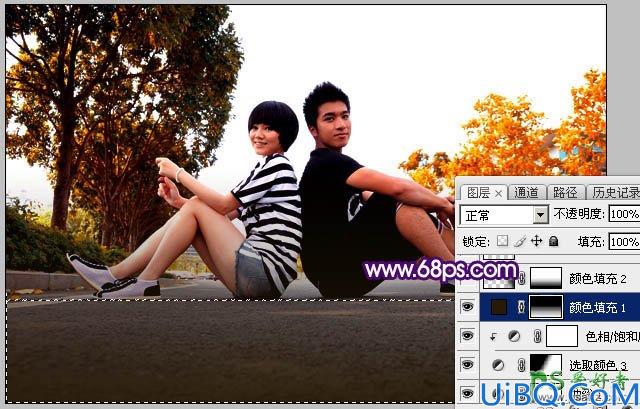 Photoshop调色教程：给一对清新浪漫的情侣街景照片调出漂亮的晨曦色