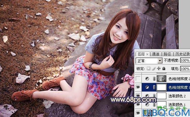 Photoshop性感女孩儿后期调色：给公园里的美腿女孩儿调出偏冷的红褐色