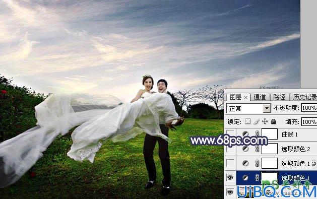 Photoshop婚片调色教程：给清新自然的外景婚片调出秋季蓝紫色效