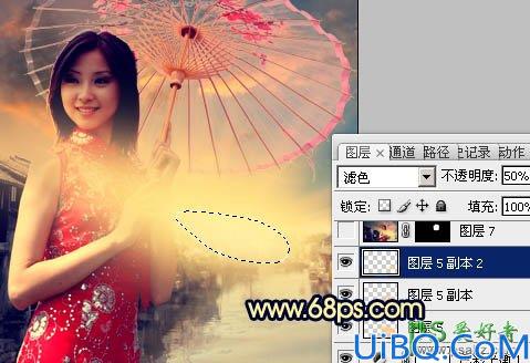 Photoshop美女照片调色实例：给中国风古典美女图片调出唯美的霞光色