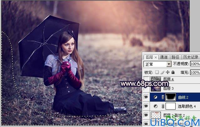 PhoToshop给童话般的可爱美女艺术照调出唯美的秋季深蓝色