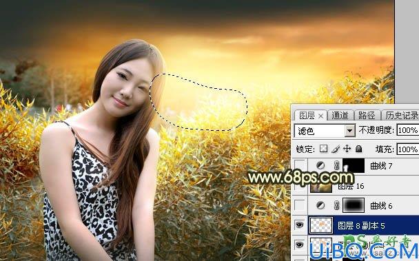 Photoshop给山野绿竹边的甜美少妇写真图片调出唯美的秋景效果