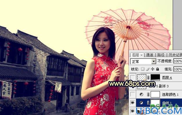 Photoshop美女照片调色实例：给中国风古典美女图片调出唯美的霞光色