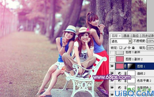 Photoshop调色教程：给唯美可爱的90后妹妹公园写真照调出粉紫色效果