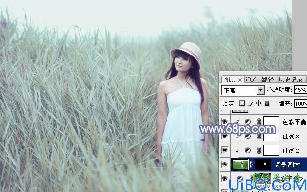 Photoshop给清新可爱的未成年少女艺术照调出唯美的淡调青蓝色效果