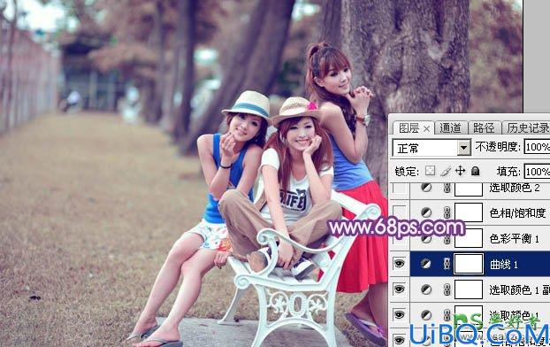 Photoshop调色教程：给唯美可爱的90后妹妹公园写真照调出粉紫色效果