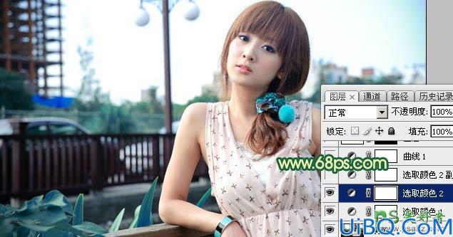 Photoshop性感美眉图片调色：给街景自拍的漂亮果子美女调出暗调青黄色
