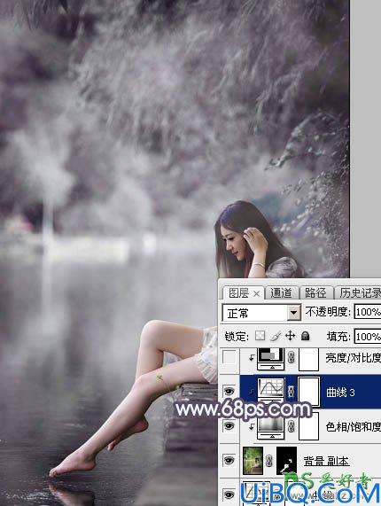 Photoshop美少女艺术照调色实例：给清纯的湖景少女图片调出高雅灰色调