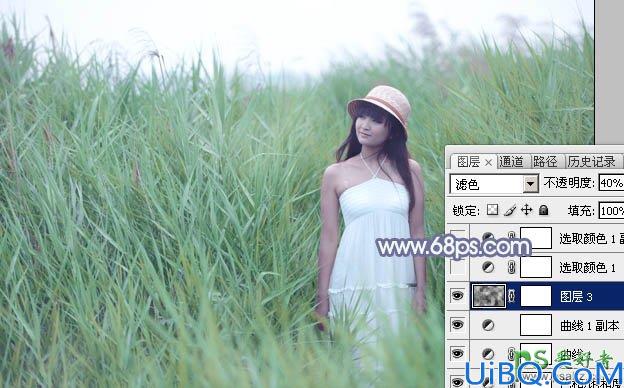 Photoshop给清新可爱的未成年少女艺术照调出唯美的淡调青蓝色效果