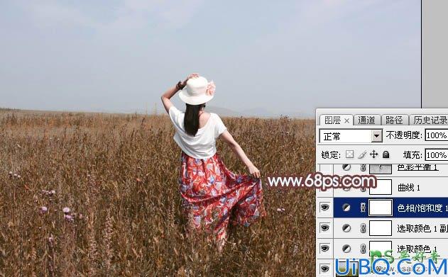 Photoshop给麦田里的美女写真图片调出美美的秋季风景效果，秋景