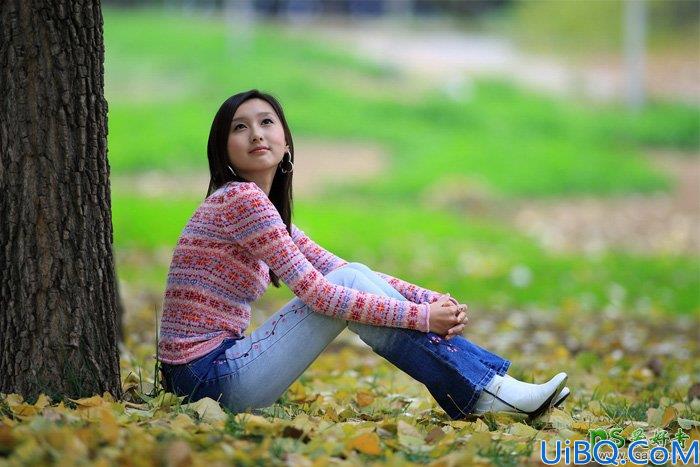 Photoshop少女图片调色美化教程：给外景甜美少女写真照调出青红色秋季色