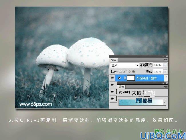 Photoshop调色教程：给一对漂亮的小蘑菇图片调出伤感的青色调