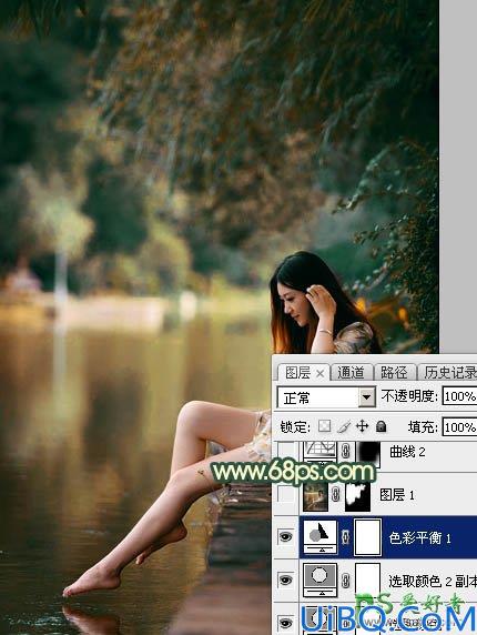 Photoshop女生唯美图片调色：给水塘边自拍的少女清新照片调出唯美的黄色