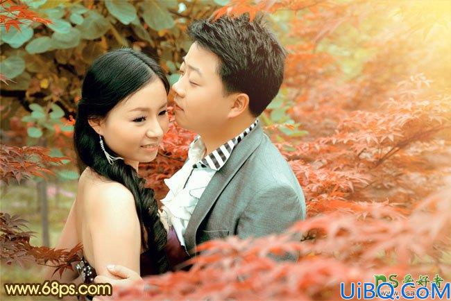 Photoshop调色教程：给漂亮的情侣婚片调出温馨的橙红色