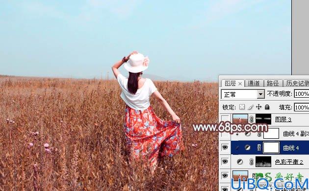 Photoshop给麦田里的美女写真图片调出美美的秋季风景效果，秋景