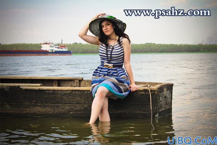 Photoshop图片调色教程：将普通海景欧美少女写真照调出梦幻的日落紫色调