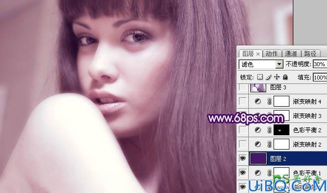 Photoshop调色教程：给清纯性感的美女照调出清爽的蓝紫色